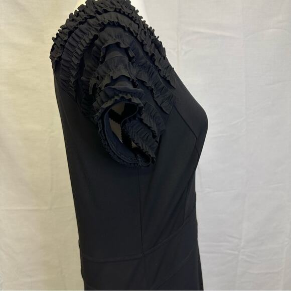 Tribal Stretch Black Dress with Ruffled Sleeves - Size Medium - Picture 5 of 14